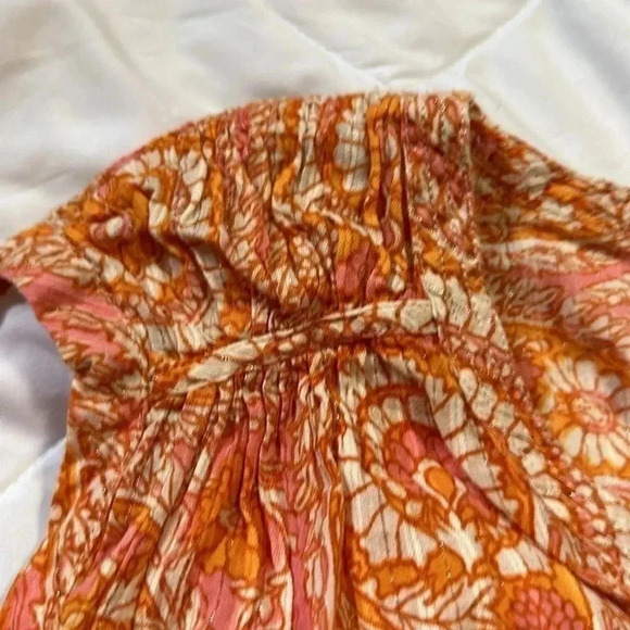 Anthropologie orange and pink sleeveless V neck blouse size small - Picture 5 of 6